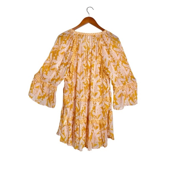 Anthropologie Mia Tiered 3/4 Sleeve Button Front Yellow Floral Ruffled Tunic Top - Picture 5 of 9